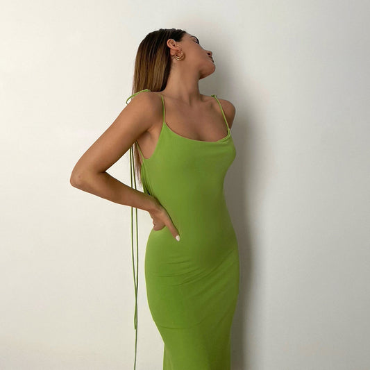 Cryptographic Elegant Spaghetti Strap Sexy Backless Draped Maxi Dress for Women Sleeveless Night Club Party Long Dresses Summer